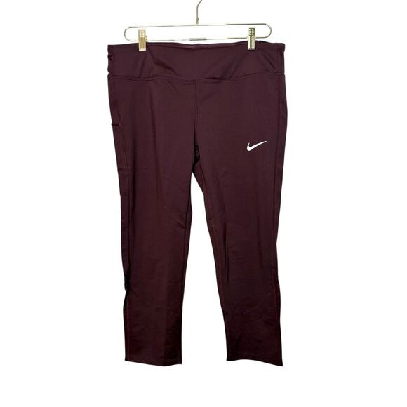 Nike Dri Fit Tight Fit Cropped Leggings Stretch Activewear Maroon Women XL NWT - Picture 1 of 8